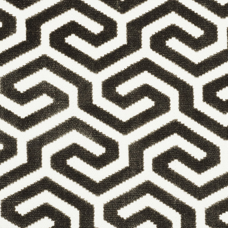 Schumacher Ming Fret Velvet Taupe Fabric - Eade's Wallpaper