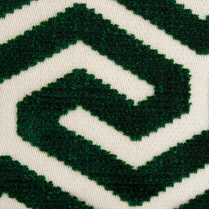 Schumacher Ming Fret Velvet Emerald Fabric - Eade's Wallpaper