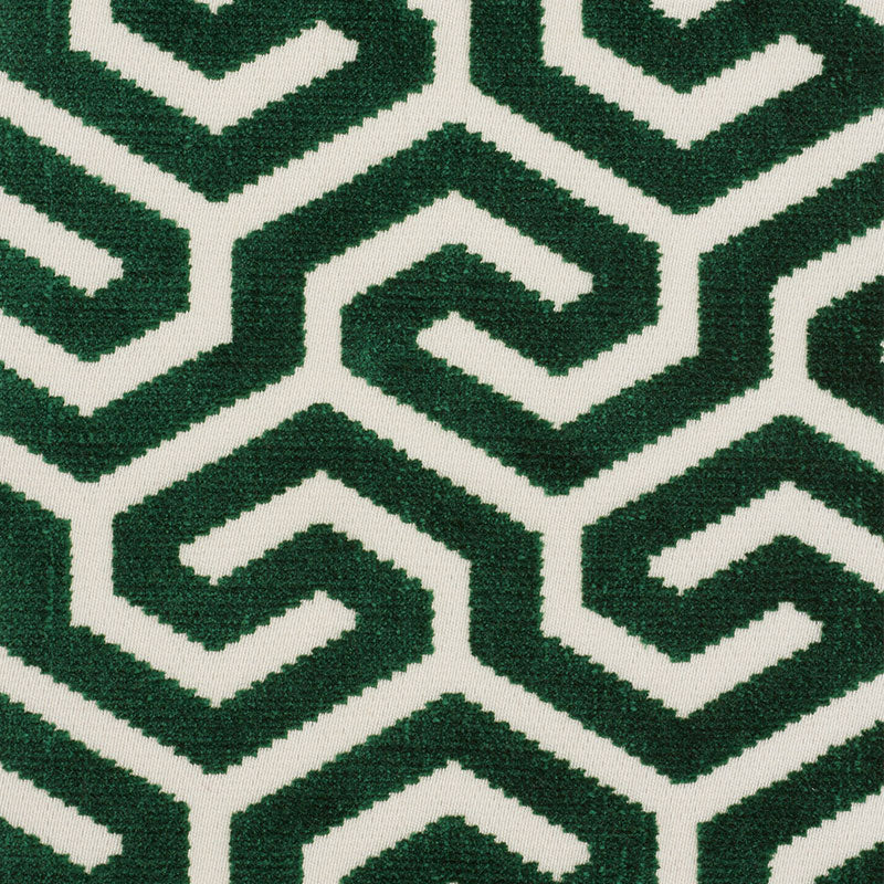 Schumacher Ming Fret Velvet Emerald Fabric - Eade's Wallpaper