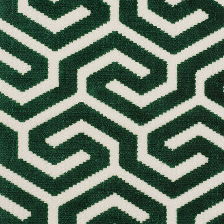 Schumacher Ming Fret Velvet Emerald Fabric - Eade's Wallpaper