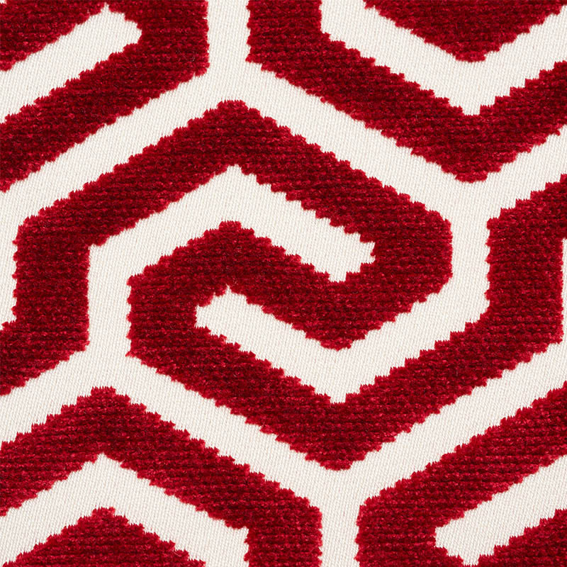 Schumacher Ming Fret Velvet Red Fabric - Eade's Wallpaper