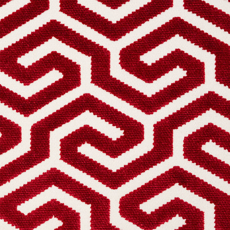 Schumacher Ming Fret Velvet Red Fabric - Eade's Wallpaper