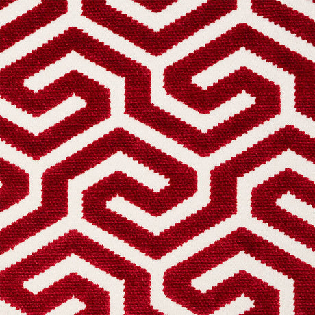 Schumacher Ming Fret Velvet Red Fabric - Eade's Wallpaper