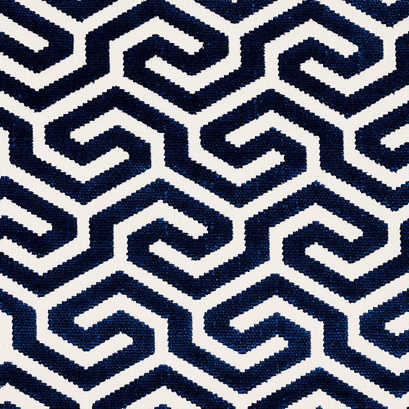 Schumacher Ming Fret Velvet Navy Fabric - Eade's Wallpaper
