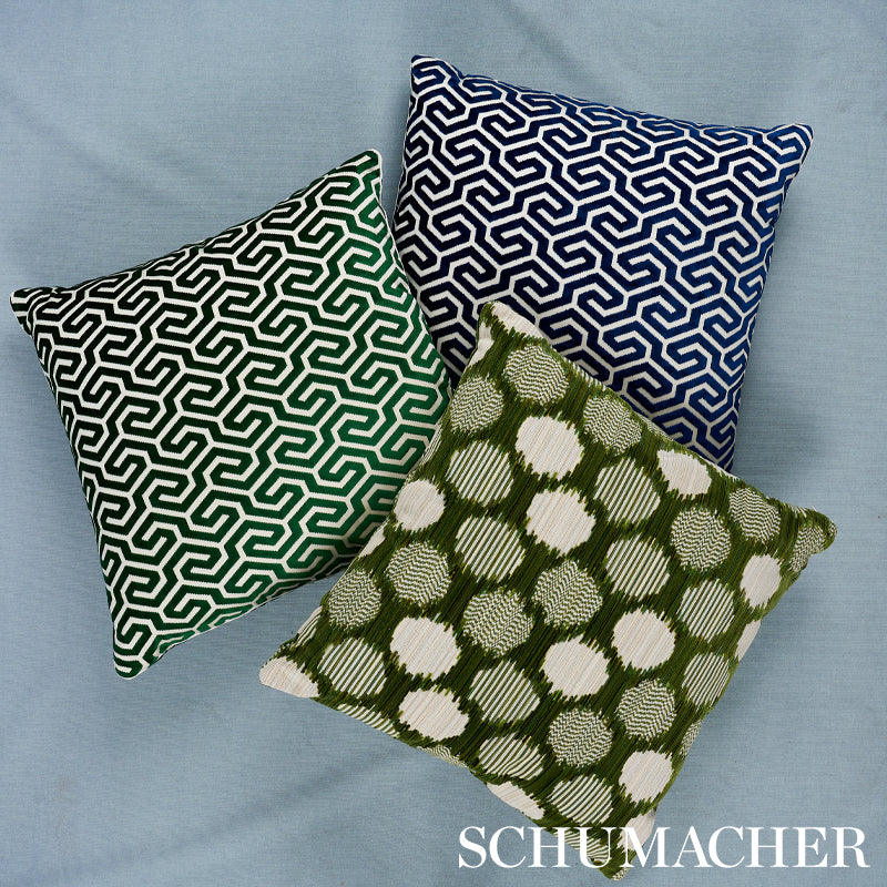Schumacher Ming Fret Velvet Navy Fabric - Eade's Wallpaper
