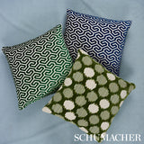 Schumacher Ming Fret Velvet Navy Fabric - Eade's Wallpaper