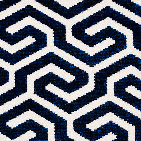 Schumacher Ming Fret Velvet Navy Fabric - Eade's Wallpaper