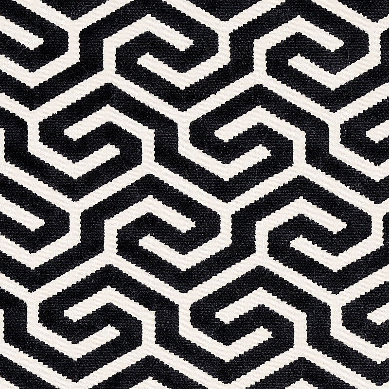 Schumacher Ming Fret Velvet Black Fabric - Eade's Wallpaper