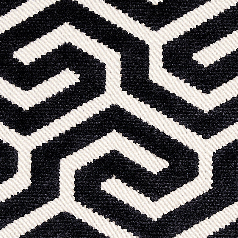 Schumacher Ming Fret Velvet Black Fabric - Eade's Wallpaper