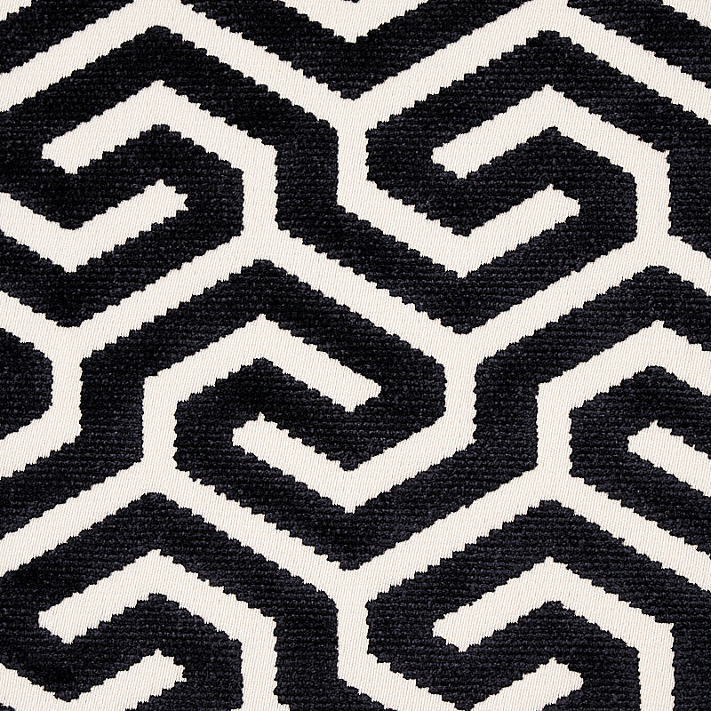 Schumacher Ming Fret Velvet Black Fabric - Eade's Wallpaper