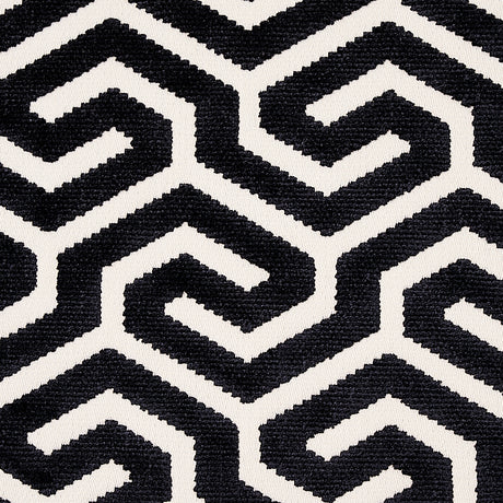 Schumacher Ming Fret Velvet Black Fabric - Eade's Wallpaper