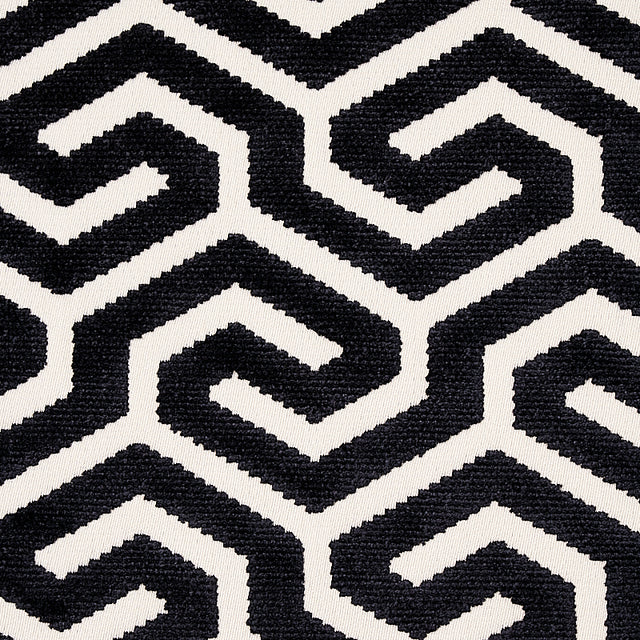 Schumacher Ming Fret Velvet Black Fabric - Eade's Wallpaper