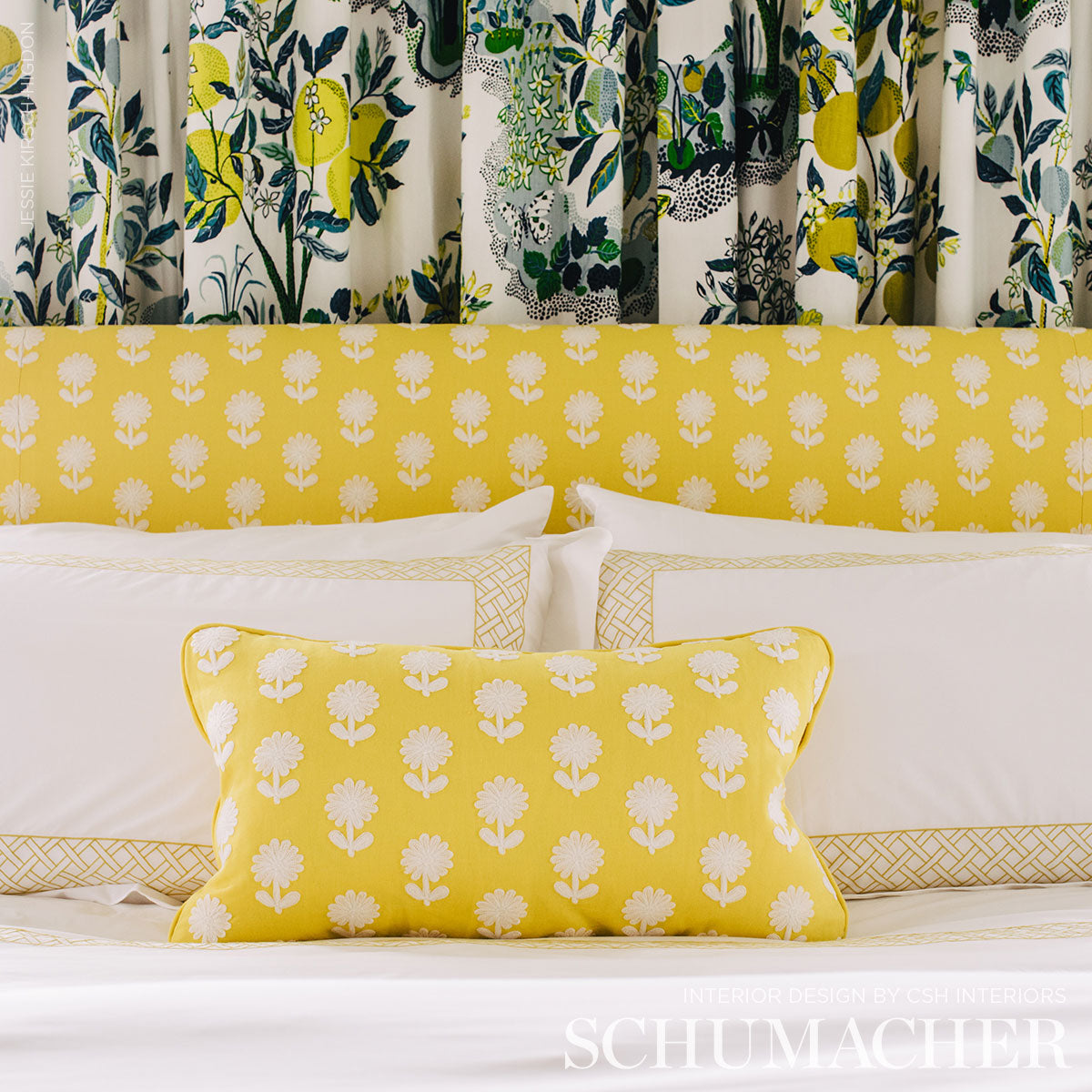 Schumacher Paley Embroidery Yellow Fabric - Eade's Wallpaper