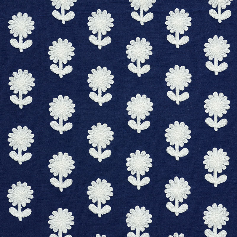 Schumacher Paley Embroidery Blue Fabric - Eade's Wallpaper