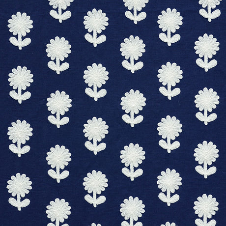 Schumacher Paley Embroidery Blue Fabric - Eade's Wallpaper