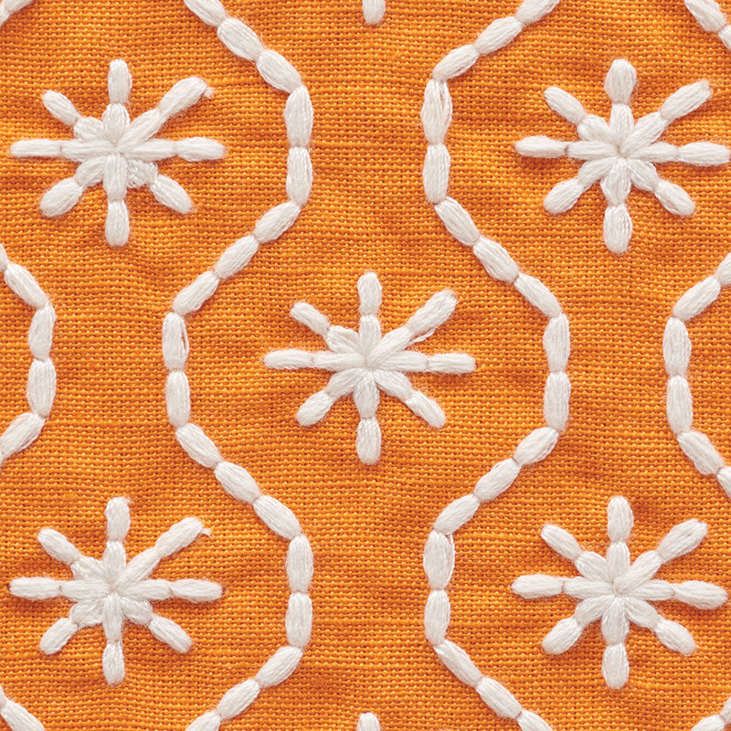 Schumacher Gigi Embroidery Orange Fabric