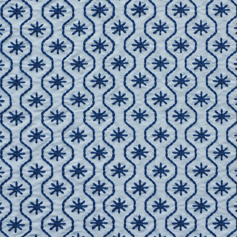 Schumacher Gigi Embroidery Blue Fabric