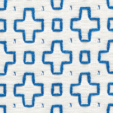 Schumacher Scout Embroidery Blue Fabric - Eade's Wallpaper