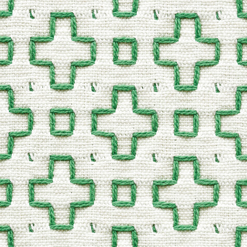 Schumacher Scout Embroidery Green Fabric - Eade's Wallpaper