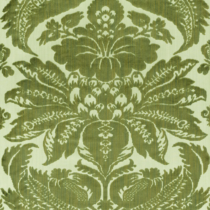 Schumacher Pavia Silk Velvet Olivine Fabric - Eade's Wallpaper