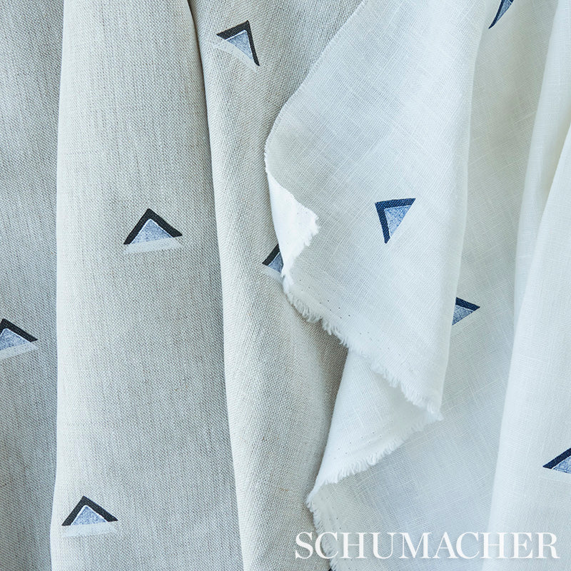 Schumacher Overlapping Triangles Navy & White Fabric - Eade's Wallpaper