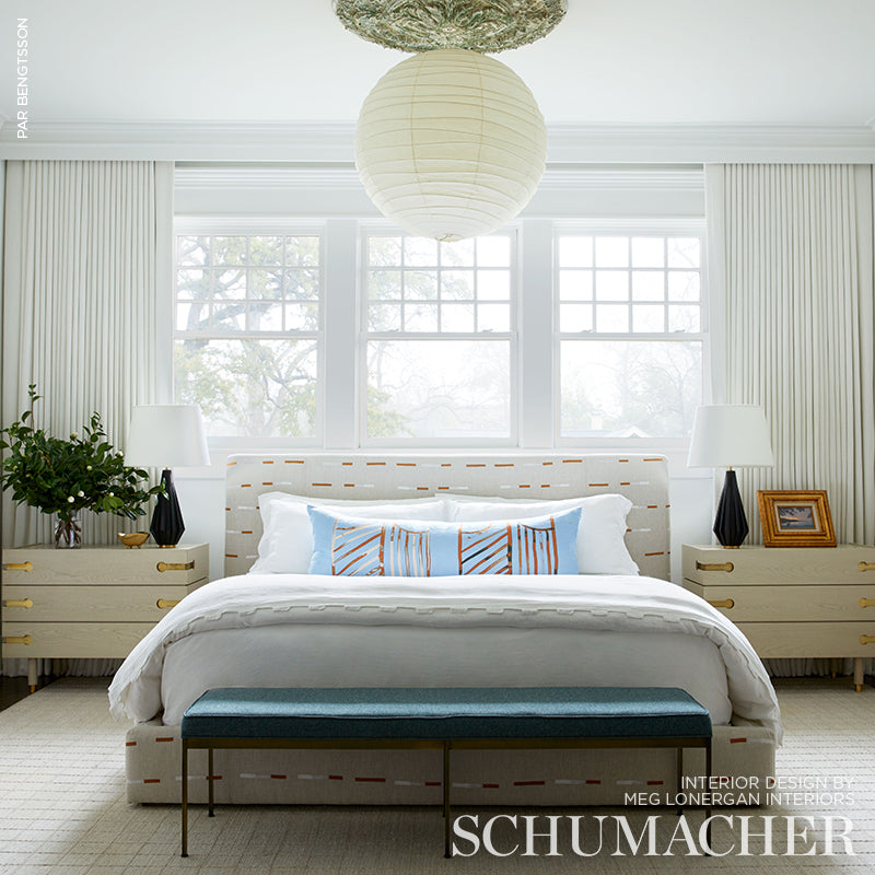 Schumacher Overlapping Dashes Brown & White Fabric - Eade's Wallpaper