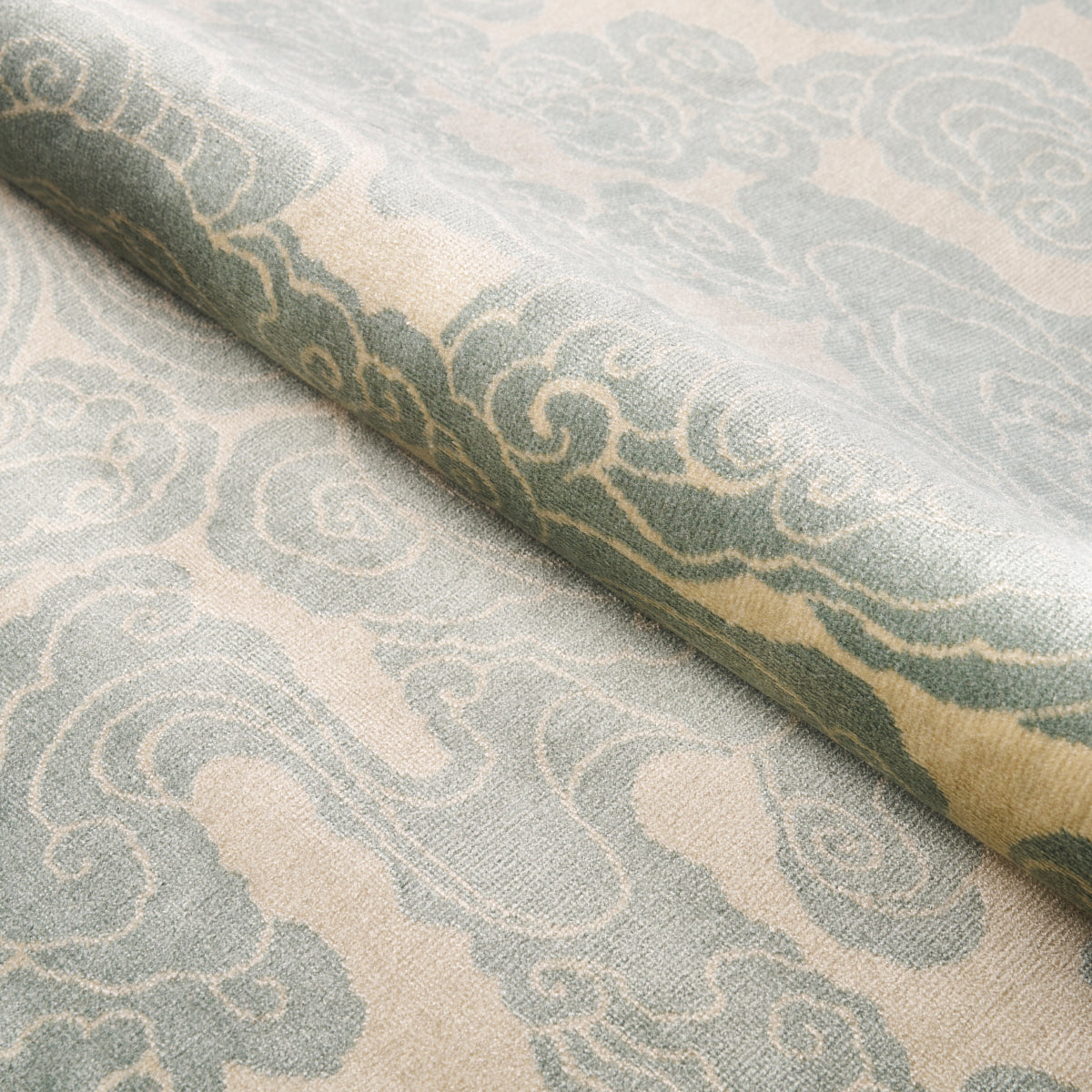 Schumacher Sozan Velvet Mist Fabric - Eade's Wallpaper