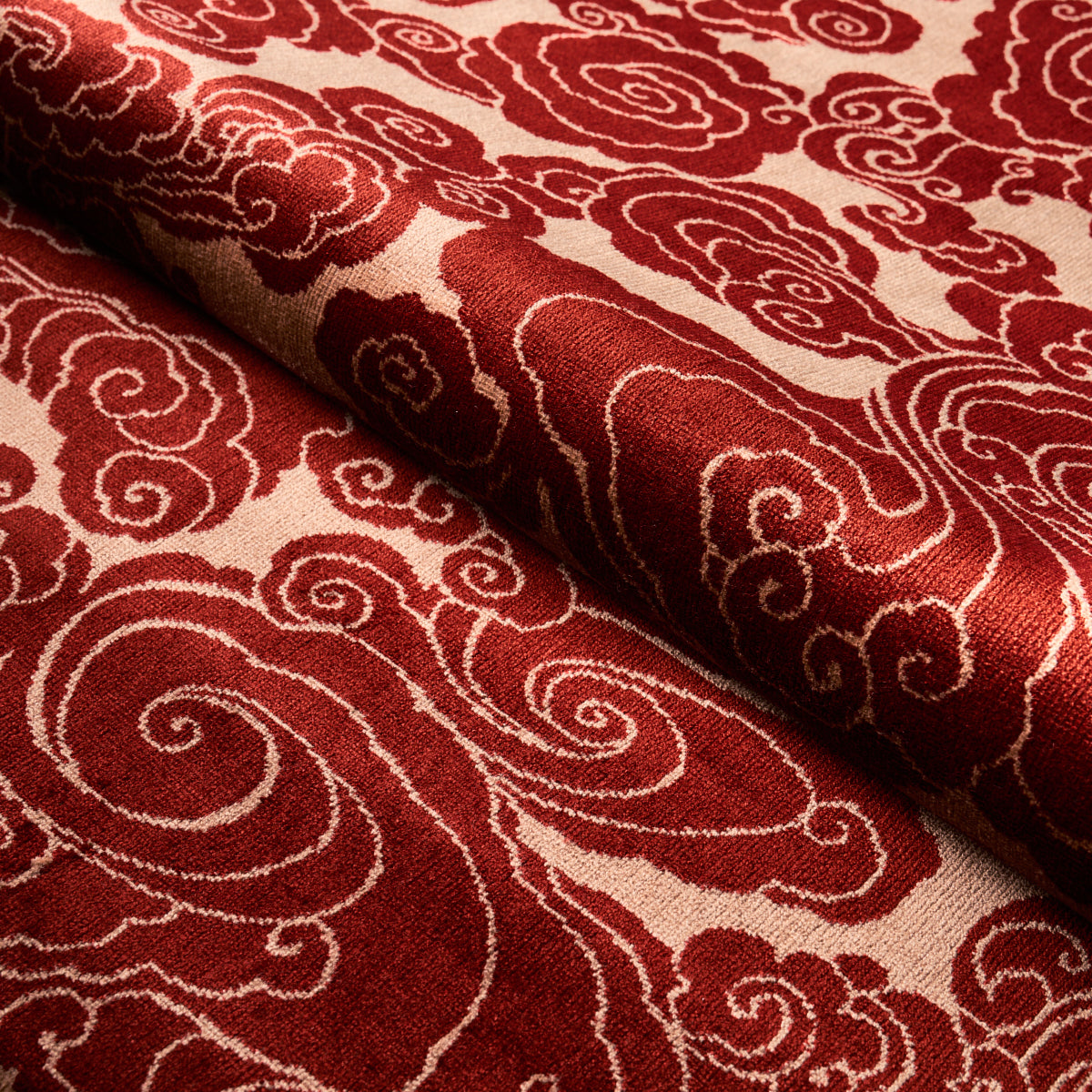 Schumacher Sozan Velvet Cinnabar Fabric - Eade's Wallpaper