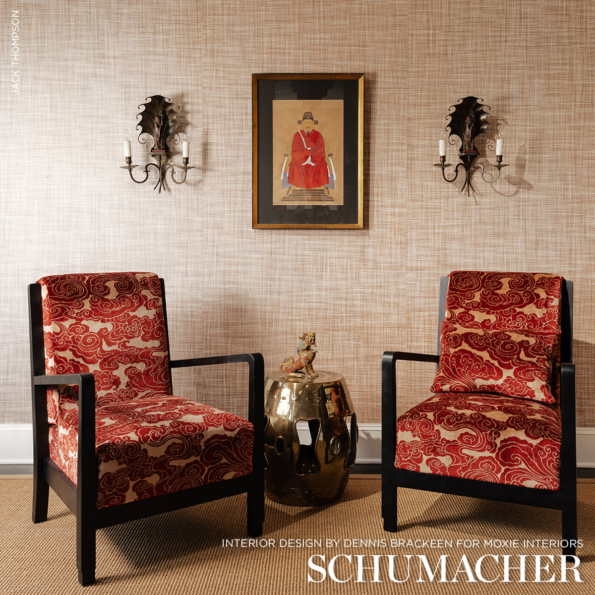 Schumacher Sozan Velvet Cinnabar Fabric - Eade's Wallpaper