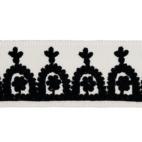 Schumacher 74155 Noelia Embroidered Tape in BLACK ON IVORY T