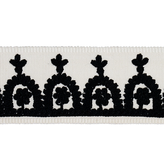 Schumacher 74155 Noelia Embroidered Tape in BLACK ON IVORY T