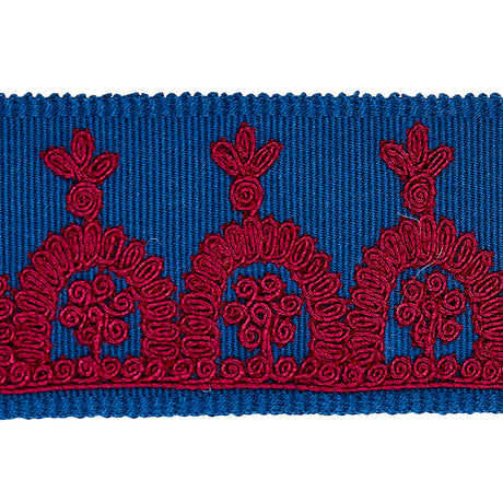 Schumacher 74156 Noelia Embroidered Tape in RED ON BLUE Trim