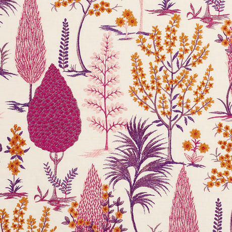 Schumacher Pandora Embroidery Aubergine Fabric - Eade's Wallpaper
