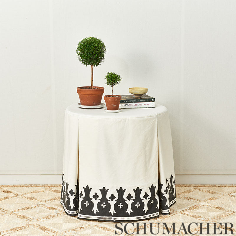Schumacher Bergama Appliqué Carbon & Ivory Fabric