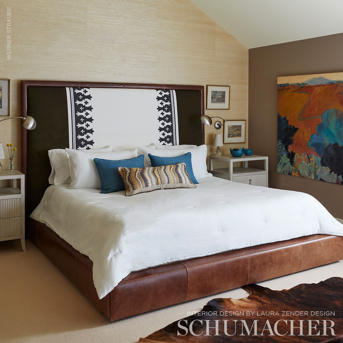 Schumacher Bergama Appliqué Carbon & Ivory Fabric