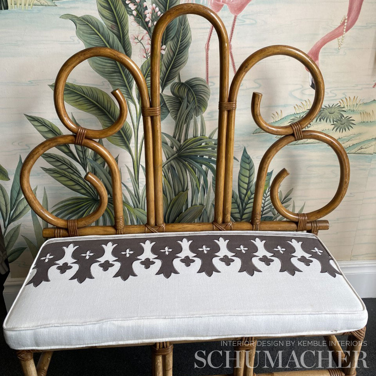Schumacher Bergama Appliqué Carbon & Ivory Fabric