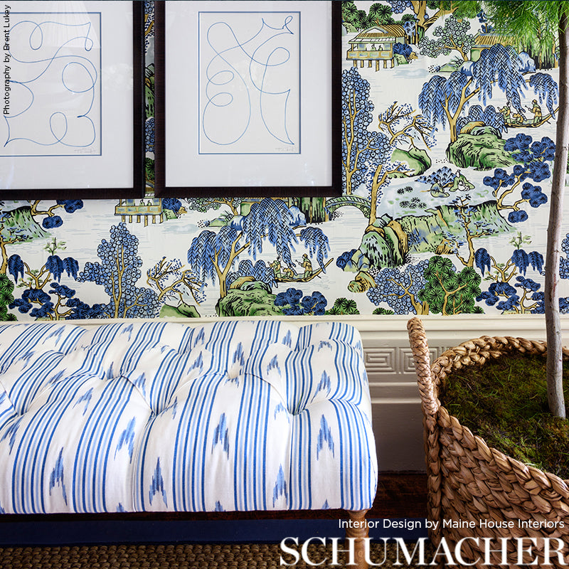 Schumacher Santa Barbara Ikat Indigo Fabric - Eade's Wallpaper