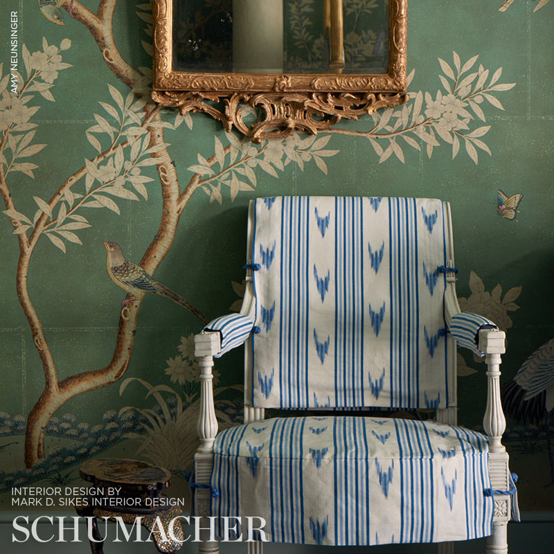 Schumacher Santa Barbara Ikat Indigo Fabric - Eade's Wallpaper