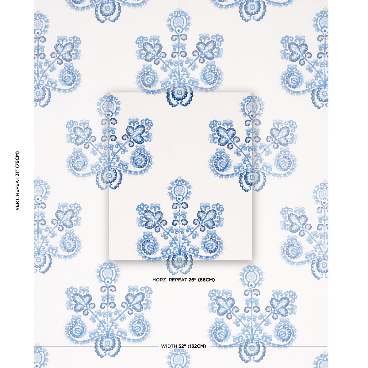 Schumacher Estrella Embroidery Porcelain Fabric