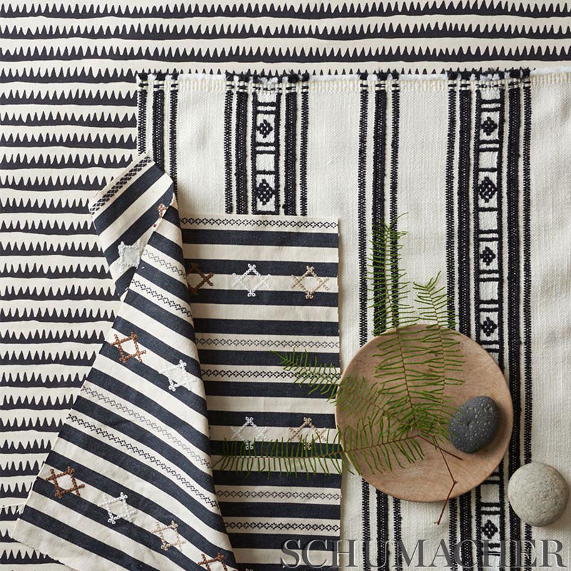 Schumacher Rhodes Stripe Black Fabric - Eade's Wallpaper