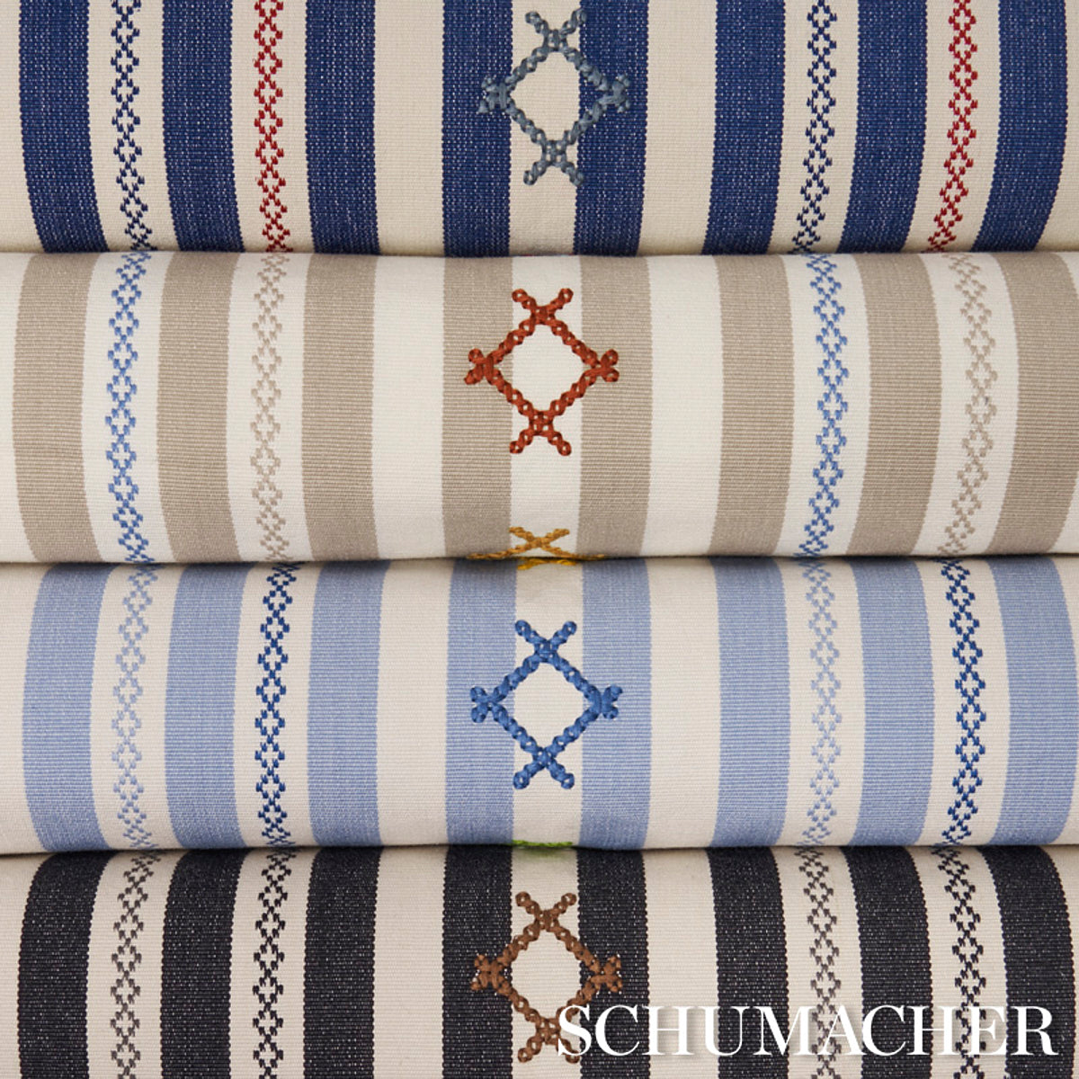Schumacher Rhodes Stripe Black Fabric - Eade's Wallpaper