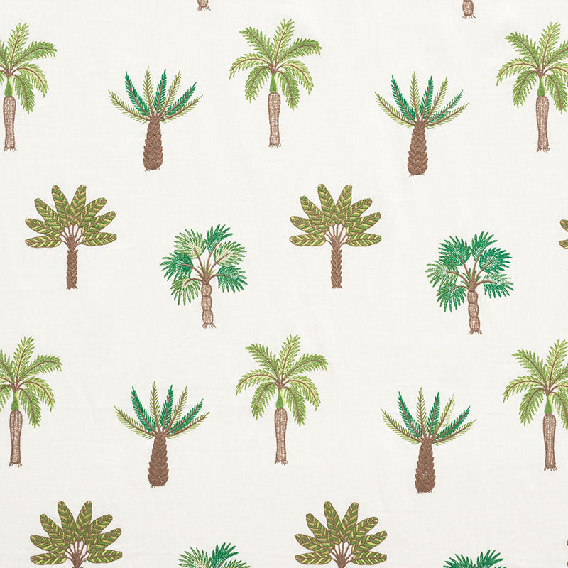 Schumacher Palmetto Beach Embroidery Green Fabric - Eade's Wallpaper