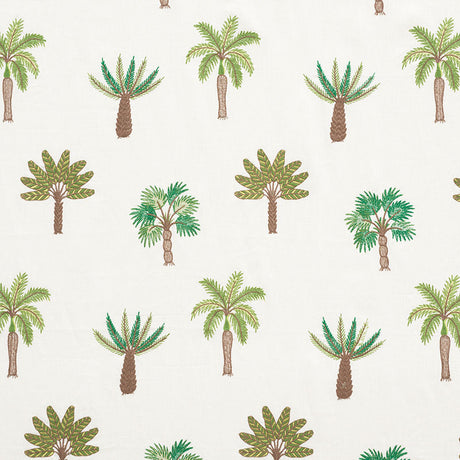 Schumacher Palmetto Beach Embroidery Green Fabric - Eade's Wallpaper