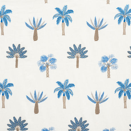 Schumacher Palmetto Beach Embroidery Blue Fabric - Eade's Wallpaper