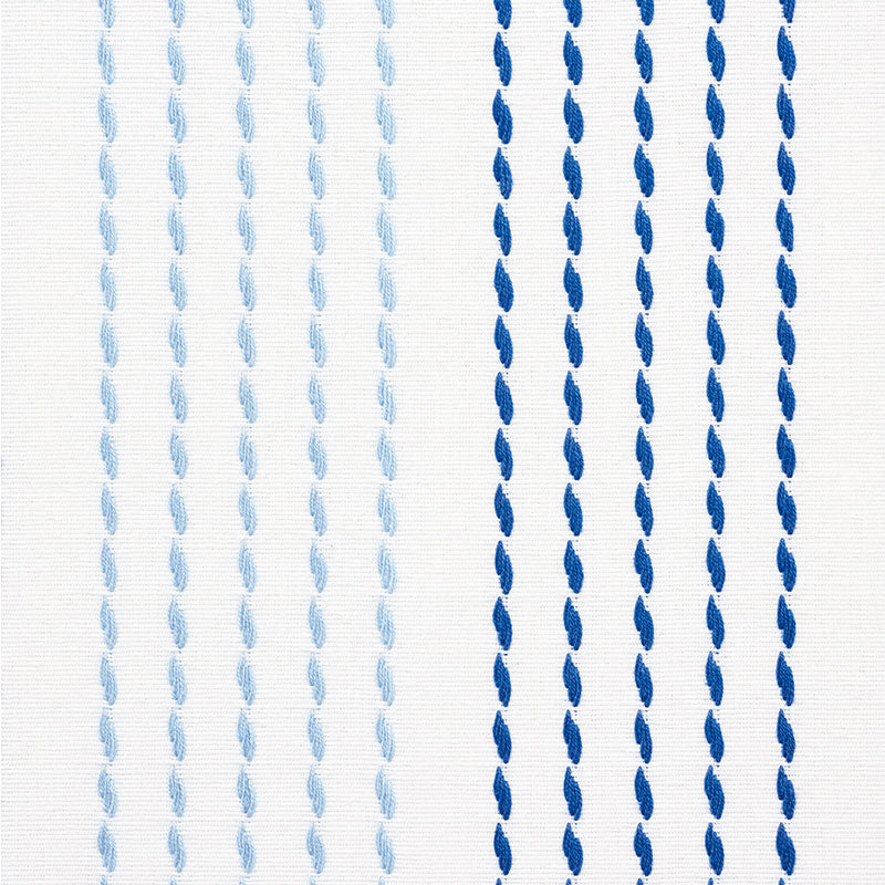 Schumacher Running Stitch Blues Fabric - Eade's Wallpaper