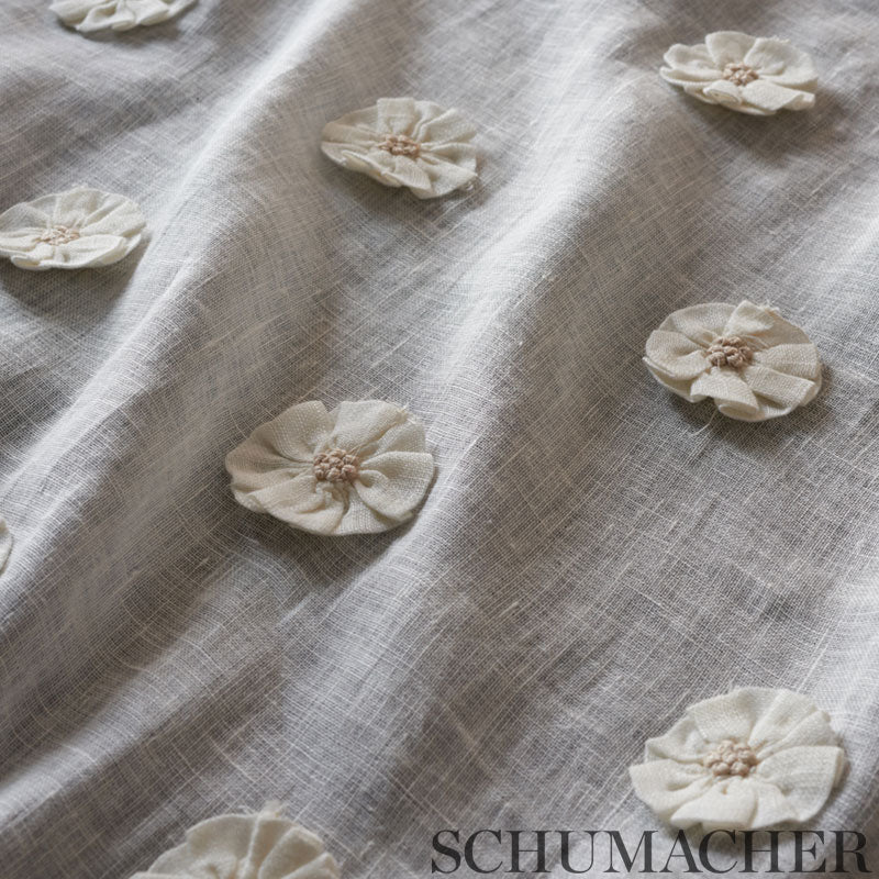 Schumacher 75750 BUTTON FLOWER SHEER in IVORY Fabric - NATUR
