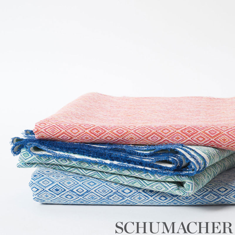 Schumacher Diamond Strie Indoor/Outdoor Peacock Fabric