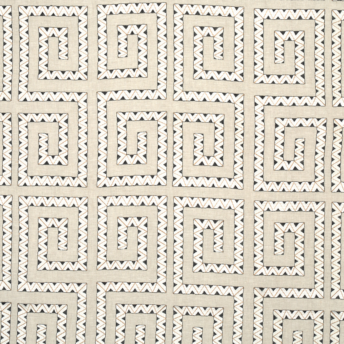 Schumacher Prado Embroidery Graphite Fabric - Eade's Wallpaper