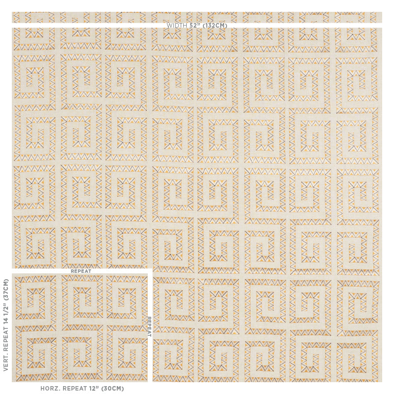 Schumacher Prado Embroidery Saffron Fabric - Eade's Wallpaper