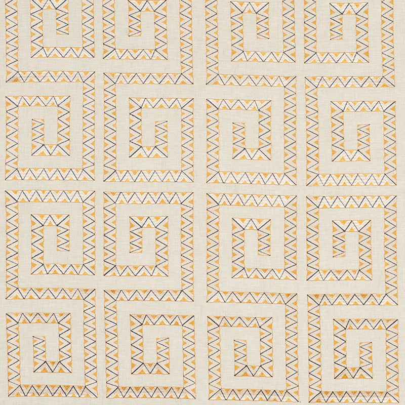 Schumacher Prado Embroidery Saffron Fabric - Eade's Wallpaper